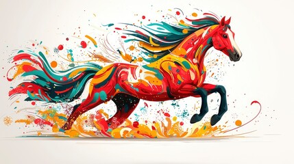 Abstract Colorful Horse Running in Watercolor Splatter