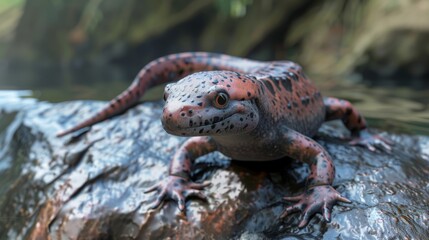 Obraz premium Salamander in foreground with natural landscape generative ai
