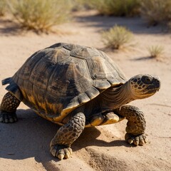 Desert Tortoise in Arid Landscape &ndash; Native North American Reptile