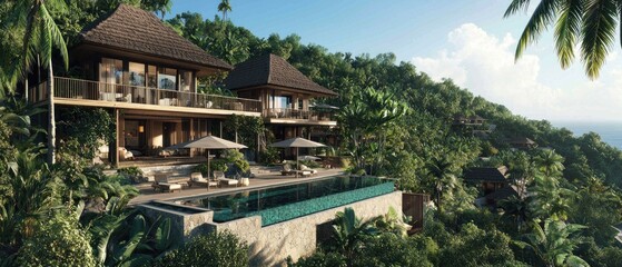 Tropical Villa with Infinity Pool and Lush Greenery