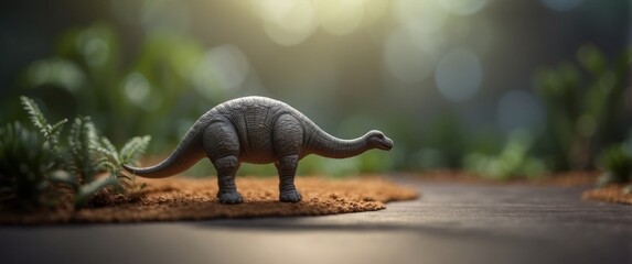 A Toy Dinosaur Standing On A Patch Of Brown Sand
