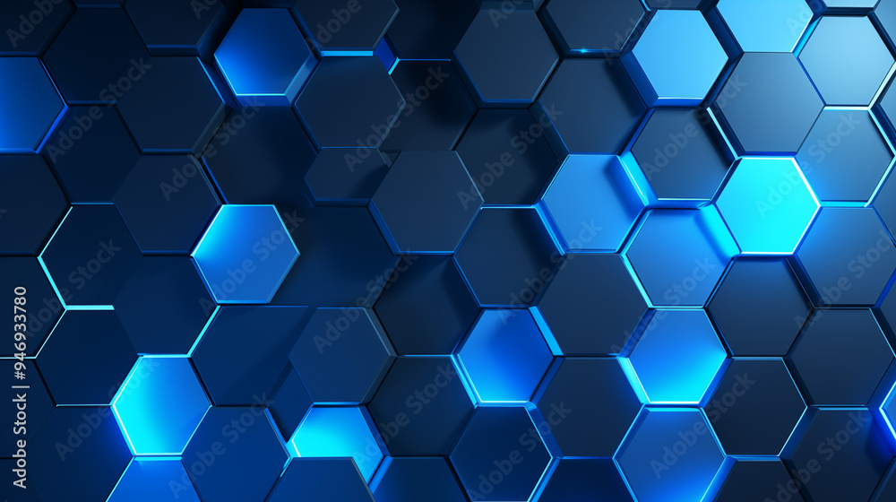 Wall mural Dark Blue Hexagonal Pattern Design With Neon Highlights