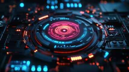 Fototapeta premium Futuristic Circular Interface with Glowing Red and Blue Lights