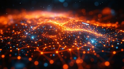 Naklejka premium Vibrant network of interconnected glowing nodes and lines, creating a futuristic and dynamic digital landscape