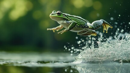Green Frog Leaping into a Pool of Water