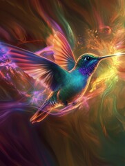 Magical colors hummingbird, luminescence, colorful, magical
