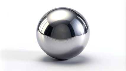 Shiny metallic sphere on a pure white background, perfectly isolated, emphasizing the reflective surface and intricate texture of the highly polished industrial metal object.