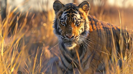 Naklejka premium Tiger closeup with natural landscape generative ai
