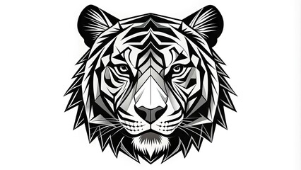 Obraz premium Simple yet bold illustration of a majestic tiger's head, crafted with clean lines, geometric shapes, and minimal detail, exuding power and elegance in monochromatic hues.