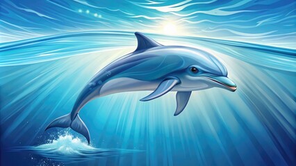 Obraz premium Simple yet sophisticated line illustration of a peaceful dolphin swimming calmly in the ocean, conveying a sense of serenity and harmony with nature.