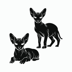Obraz premium Sphynx Cat Silhouette Vector Set Animals Illustration Template