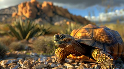 Turtle closeup with natural landscape generative ai