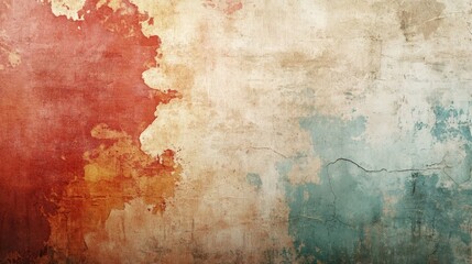 Obraz premium Weathered Wall with Red, Beige, and Blue Paint