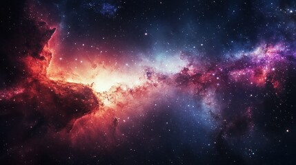 Fototapeta premium Cosmic Nebula with Red, Pink, and Blue Hues