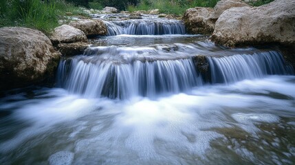 Fototapeta premium A Cascading Waterfall in a Rocky Creek Bed