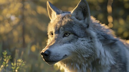 Obraz premium Wolf in foreground with natural landscape generative ai