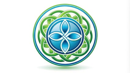 Stylized blue and green circular emblem featuring interconnected elements, representing harmony, wellness, and balance, symbolizing healthcare, medical, and wellness brand identities.