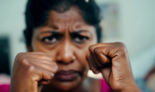 Guyanese Woman Expressing Anger and Stress in Close-Up