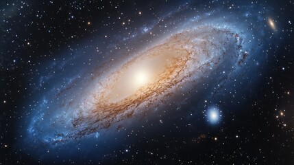 A Spiral Galaxy with a Bright Core in a Starry Sky