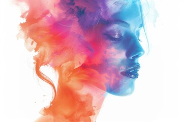 A woman's face with vibrant ink art