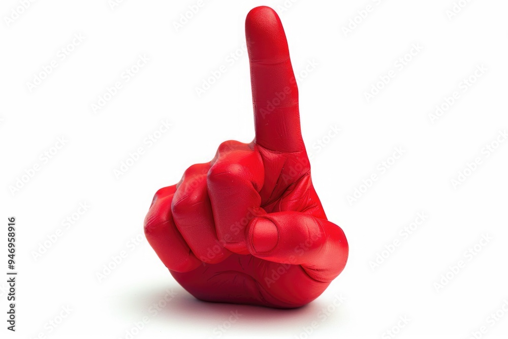 Aufkleber A bright red inflatable hand with a finger pointing gesture, suitable for use in illustrations and designs where attention-grabbing visuals are needed