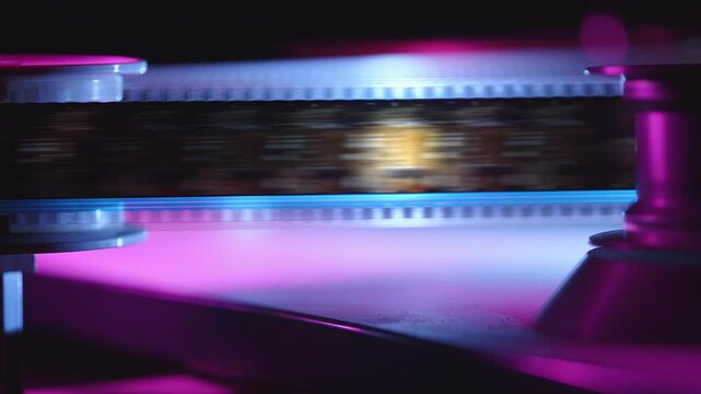 35mm Film strip in a cinema - close up shot film cels of a movie