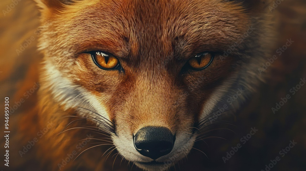 Sticker Close-up of a Red Fox's Face with Sharp Eyes and Black Nose