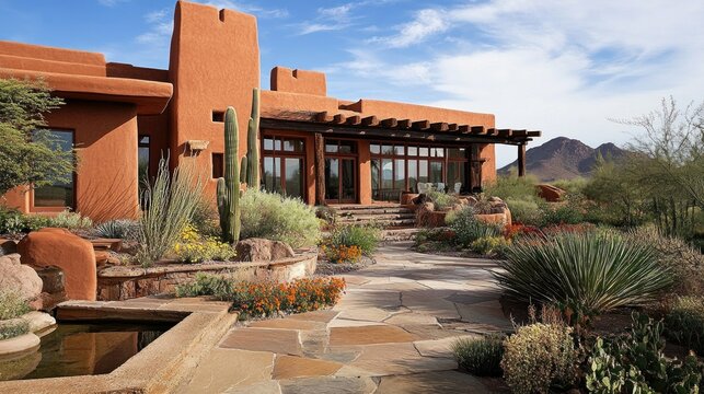 Adobe Style Home in Desert Landscape