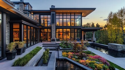 Fototapeta premium Modern Home with a Backyard Oasis