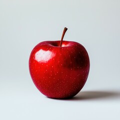 A Single, Shiny, Red Apple with a Stem