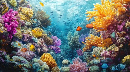 Vibrant Coral Reef with Colorful Fish and Lush Aquatic Life