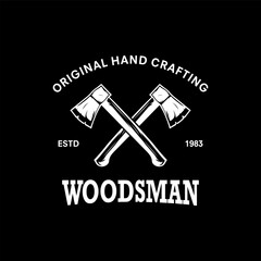 Ax Logo, Wood Cutting Tool Black Silhouette, Lumberjack Vector, Old Retro Vintage Minimalist Design, Icon Template Illustration