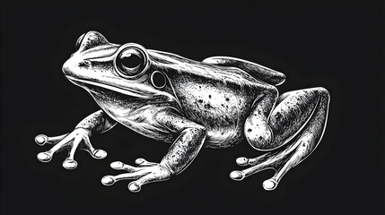 Naklejka premium Black and White Detailed Illustration of a Frog