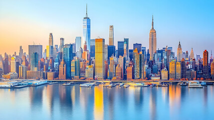 Stunning Skyline of New York City with Reflections in the Water