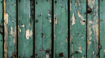 Fototapeta premium Weathered Green Wood Texture Background Peeling Paint Rustic Vintage