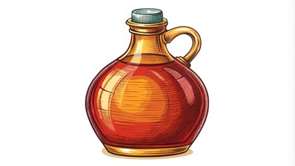 Vibrant, hand-drawn illustration of a classic syrup bottle with a rounded body, narrow neck, and decorative label, set against a pure white background.