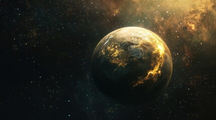 Obraz premium A Golden Planet in a Starry Night Sky
