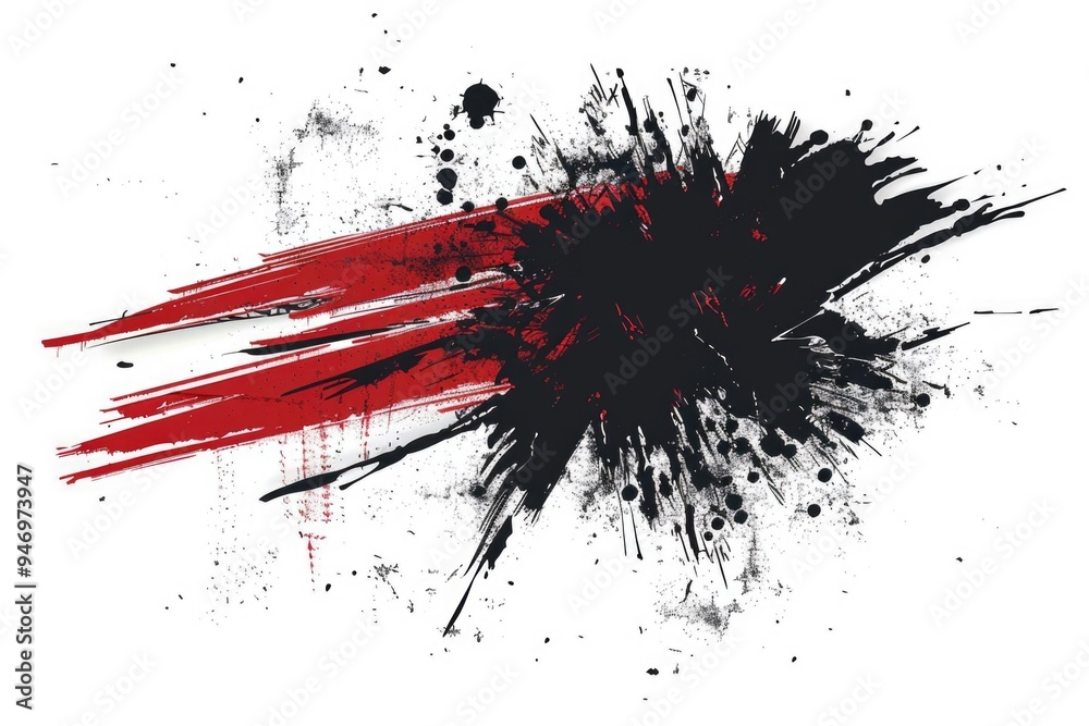 Poster a close-up of a white background with black and red paint splatters