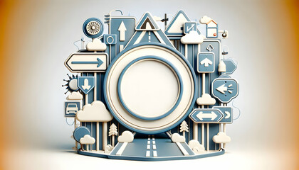 3D Border Frame with Road Sign and Arrow for Direction and Copy Space Concept - Ideal for Emphasizing Guidance and Direction in Operational Management