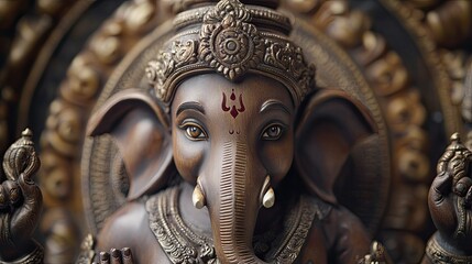 Obraz premium A beautifully crafted image of Lord Ganesha, with detailed ornamentation and a serene expression, embodying divine grace and wisdom.