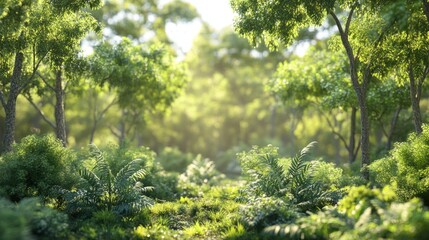 Fototapeta premium Sunlight Filtering Through Lush Green Foliage in a Forest