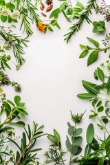 Naklejka premium Medicinal Herbs and Plants Arranged in a Circle on White Background.