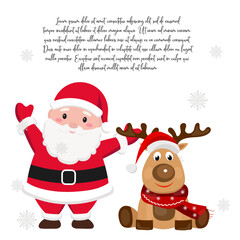 Hand drawn Cute Santa Claus and reindeer best friends Christmas greeting, invitation with new year holidays 