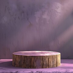 Fototapeta premium Minimalist Wooden Podium on Solid Lavender Purple Backdrop - Professional High Res Photography