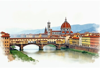Naklejka premium Front view of aesthetic Florence landscape illustration or cartoon 