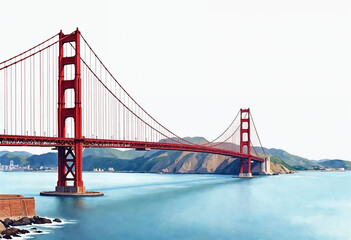 Obraz premium Aesthetic Golden Gate Bridge view made with watercolor 