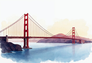 Aesthetic Golden Gate Bridge view made with watercolor	