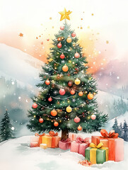 Obraz premium Christmas festive watercolor