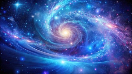 Vibrant, swirling galaxy background filled with glowing stars, wispy nebulae, and shimmering elemental particles of oxygen, nitrogen, and carbon in shades of blue and purple.