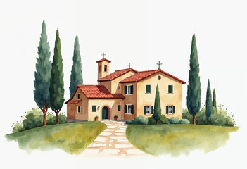Naklejka premium Aesthetic Italy Tuscany landscape illustration or cartoon 